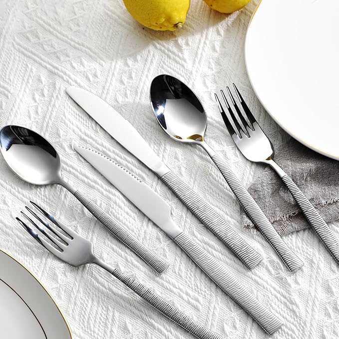 Silverware Set of 24 Stainless Steel Flatware Set with Steak Knives for 4,Tableware Cutlery Set for Home Kitchen Hotel Restaurant