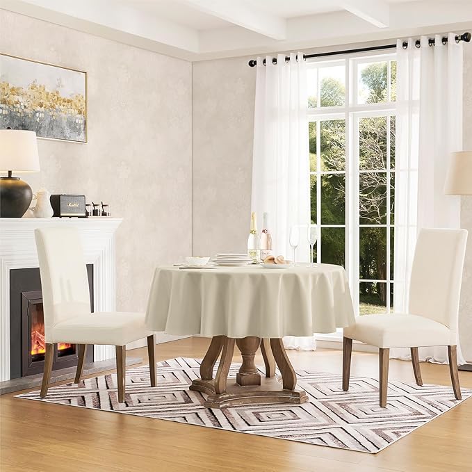 Tablecloth Linen Textured Waterproof & Stain Resistant Table Cloth Wrinkle Free Decorative Fabric Farmhouse Table Cover for Dining/Party/Buffet/Wedding, 60 x 60 Inch, Beige