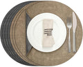 Myir JUN Round Placemats Dual Sided, Faux Leather Place Mats Set of 8 Indoor Placemats for Dining Table Outdoor Non-Slip Washable Table Mats (Set of 8, Gray Beige)
