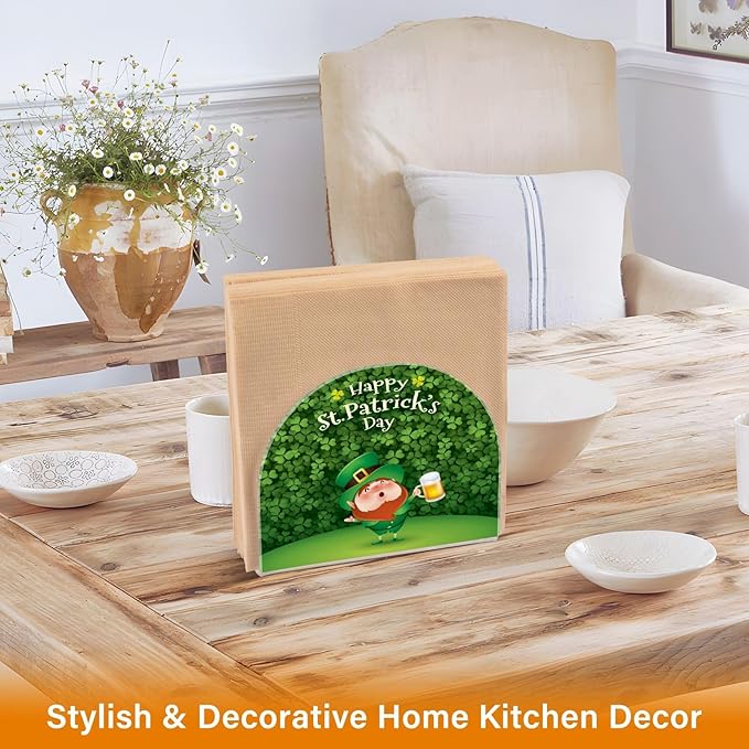 Napkin Holder Shamrocks Patrick Day Crystal Clear Acrylic Napkin Holders,Green Paper Napkin Holder Dining Table Dispenser for Kitchen Restaurant Home Decor Bar Accessories