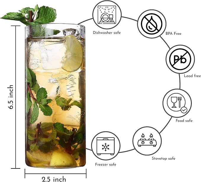Highball Drinking Glasses Set of 8 | 15 oz Capacity | Thin And Light - Image 3