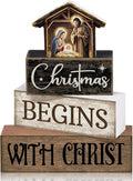 Moucuny 4 Pcs Christmas Table Decoration Christian Wooden Stacked Block Decor by Moucuny