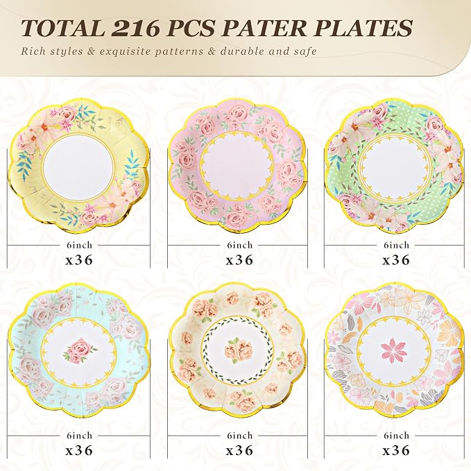 216 Pcs 6 Inch Floral Paper Plates Flower Plates - Image 2