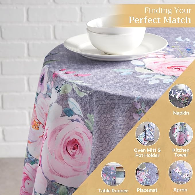 Maison d' Hermine Table Cloth Round Table 100% Cotton 63 Round Inches Tablecloth Reusable Decorative for Dining Room Farmhouse Home Valentines Day Decorations Spring Summer- Sweet Rose Lavender - Lush