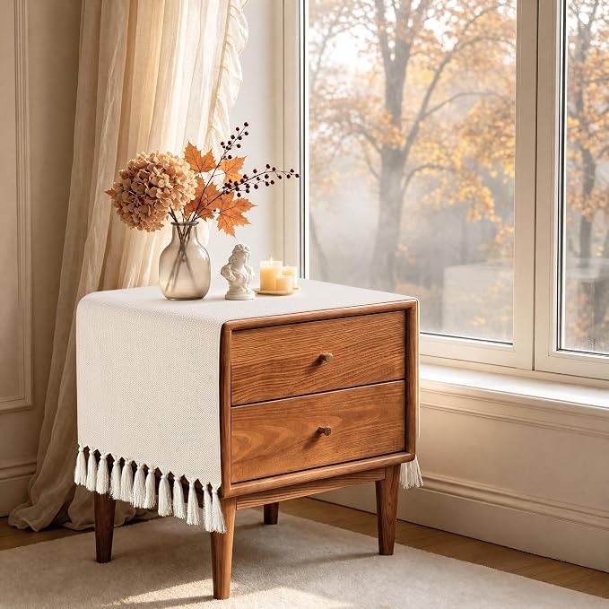 Nightstand Cover 13 x 36 Inch Cream Boho Dresser Cover Top | Short Farmhouse - Image 9