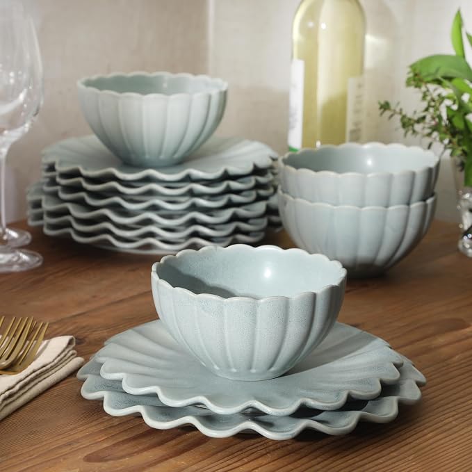 Gibson Elite Bistro Fleur Plates and Bowls Sets, 12-Piece Stoneware Dinnerware - Image 4