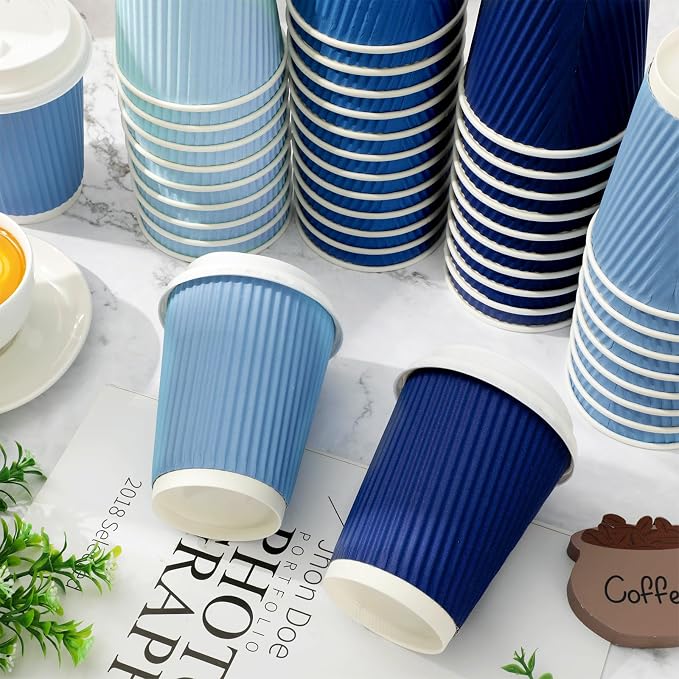 Whaline 100 Pcs Summer Dusty Blue Disposable Coffee Cups - Image 3