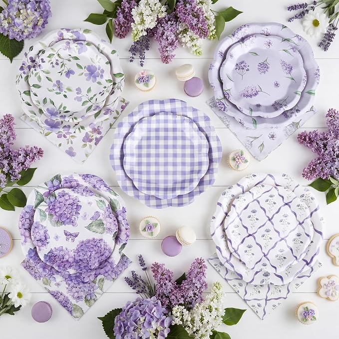 NatNarr 50 Set Purple Hydrangea Plates and Napkins Lavender Party Decor | 9" - Image 3