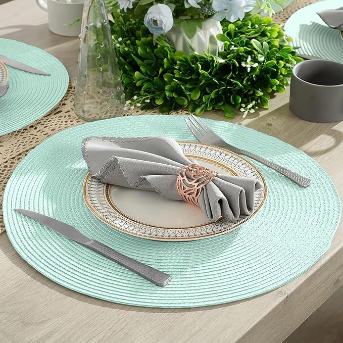 AHHFSMEI Round Braided Placemats 15 Inch Round Table Mats for Dining Tables Natural Woven Heat Resistant Place mats Set of 6 (Mint Green)