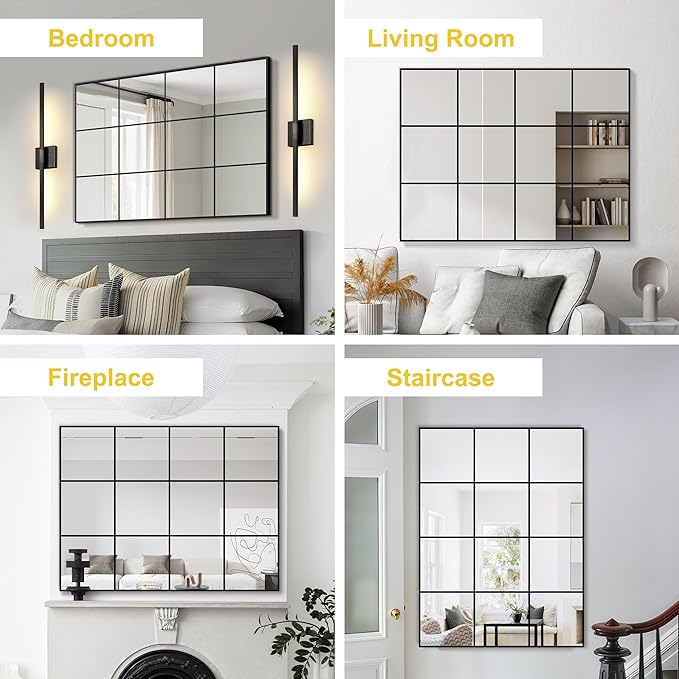 Window Pane Wall Mirror, 40"x30" Wall Mounted Window Mirror for Living Room, Bedroom, Entryway, Dining Room, Home Wall Decor