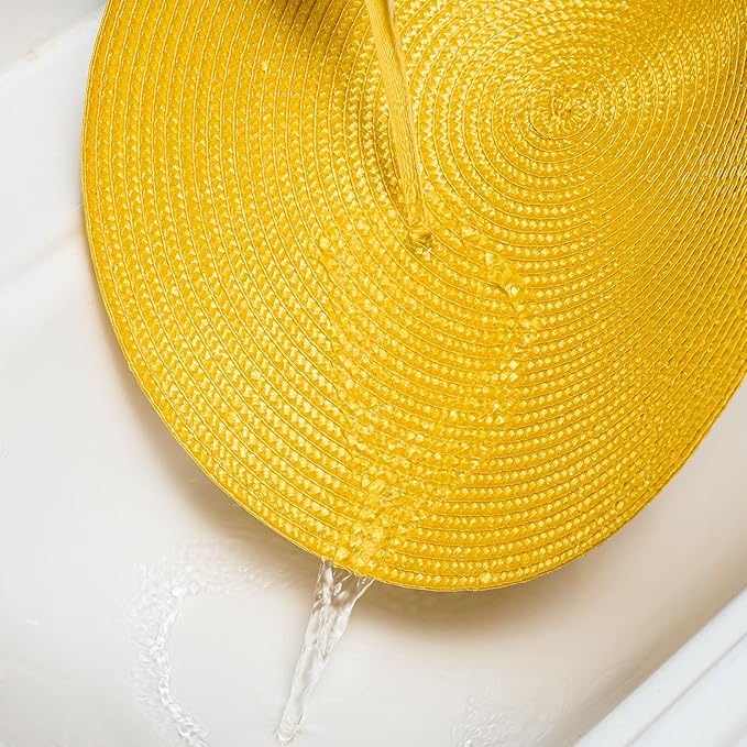 AHHFSMEI Round Braided Placemats 15 Inch Round Table Mats for Dining Tables Natural Woven Heat Resistant Place mats Set of 6 (Yellow)