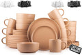 Zulay Kitchen Terra Stoneware 32-Piece Dinnerware Set, Artisanal Ceramic Plates and Bowls Set Crafted at 2300℉ - Service for 8, Terracotta Clay