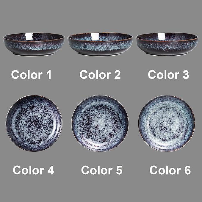 30oz Ceramic bowls set of 4-8" serving bowls for Kitchen,Pasta,Salad-Dishwasher & Microwave Safe Perfect for Housewarming, Thanksgiving, Christmas-Speckled Bluish Purple