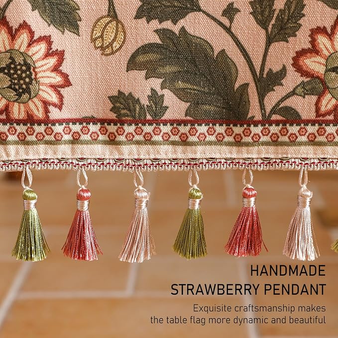 Designer Vintage Linen Extra Long Table Runner, Floral Leave Pattern, Dining - Image 7