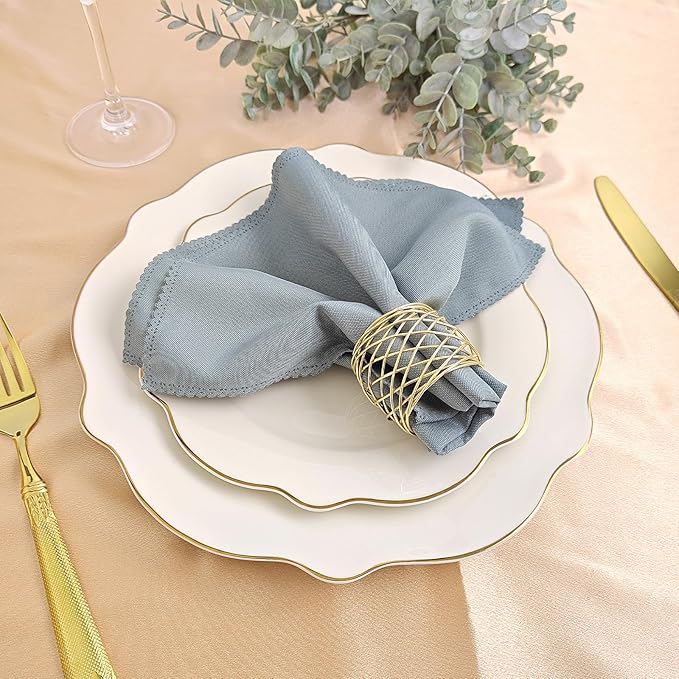 Gold Napkin Rings, Thanksgiving Christmas Napkin Rings Set of 12, Nickel-Plated Steel Table Decor for Festival Party - Mesh Shape