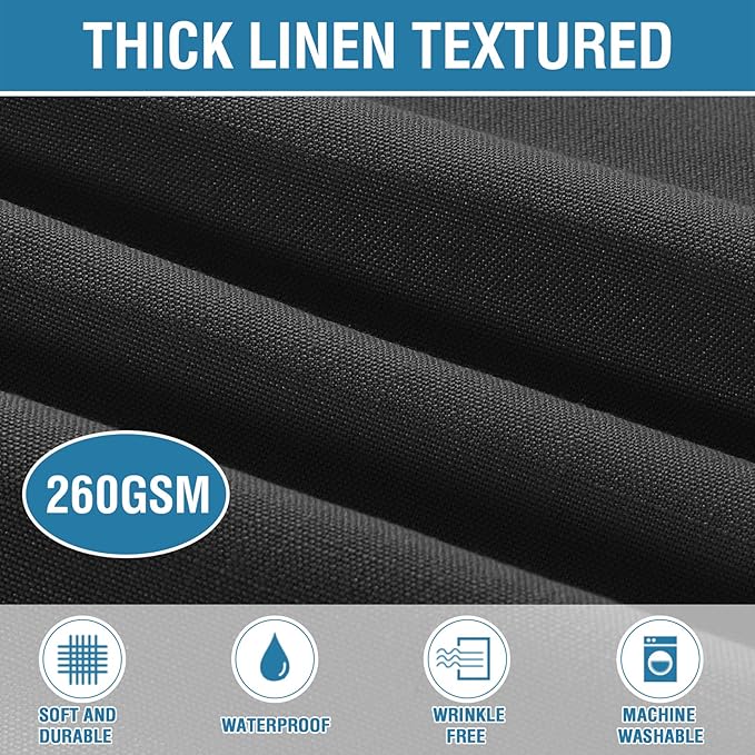 H.VERSAILTEX Linen Textured Table Cloths 60 x 84 Inch Premium Solid Tablecloth Spill-Proof Waterproof Table Cover for Dining Buffet Feature Extra Soft and Thick Fabric Wrinkle Free, Black