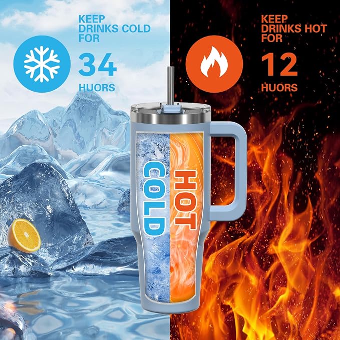 20 oz Tumbler with Handle, Tumbler with Lid and Straw, Double Wall Insulated - Image 3
