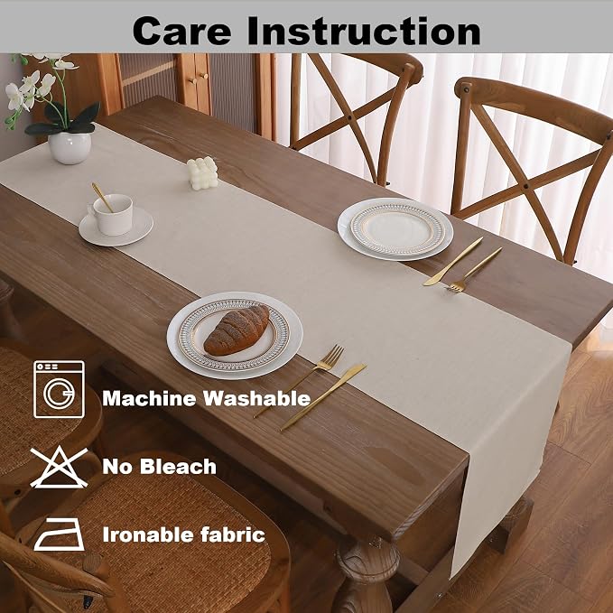 Gernaice 2PCS Solid Color Table Runner, Rustic Cotton Linen Farmhouse Table - Image 5