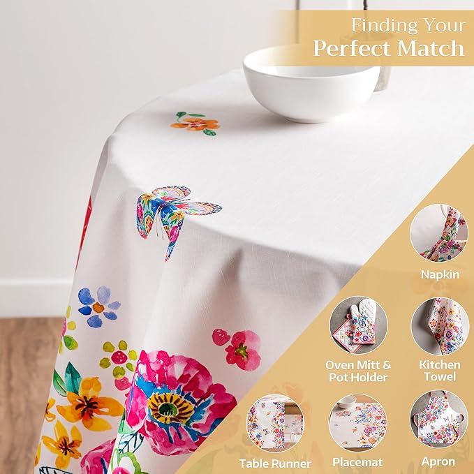Maison d' Hermine Table Cloth Round Table 100% Cotton 63 Round Inches Tablecloth Reusable Decorative for Dining Room Farmhouse Home Valentines Day Decorations Spring Summer- Happy Florals -High Summer