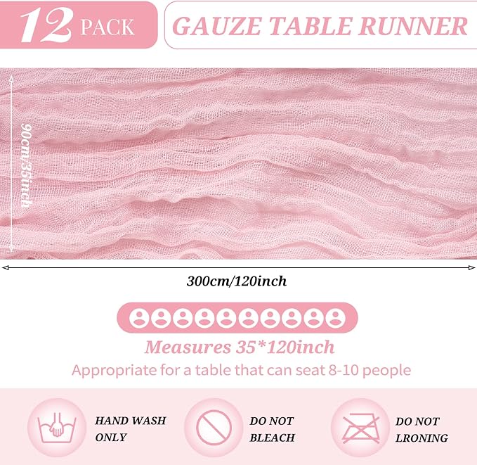 12 Pack Cheesecloth Table Runner 35 x 120 inch Long Boho Cheese Cloth Gauze - Image 2