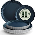 Trendables Scalloped Paper Plates 8.5 Inch & 10.5 Inch 80 Pcs Dinner Plate Set Fancy Disposable Plates for Party for 40 Guests 40 X 8 & 40 X 10 Large & Small Paper Plate Set for Parties Black Aqua