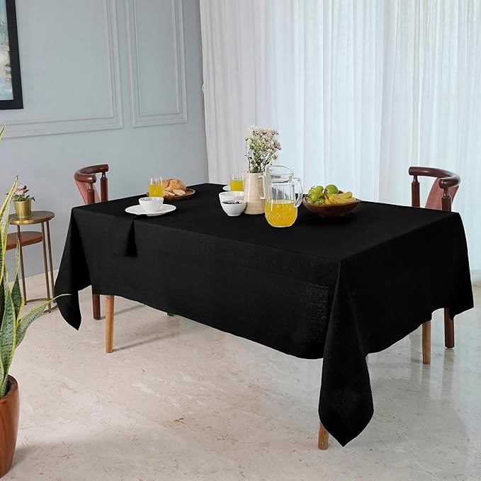 D'Moksha Homes Black Linen Tablecloth 54 x 72 Inch - 100% Pure Linen Tablecloth for Rectangle Tables - Machine Washable Table Cloth for Spring, Easter