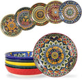 Henten Home 32 oz Porcelain Pasta Bowls Set, Salad Bowl Set of 6, Ceramic Dinner Serving Bowls for Soup, Cereal, Fruit, Bohemia Style, Microwave & Dishwasher Safe