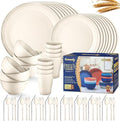 Wheat Straw Dinnerware Sets, 64-Piece Beige Plates and Bowls Sets by HOMMALY