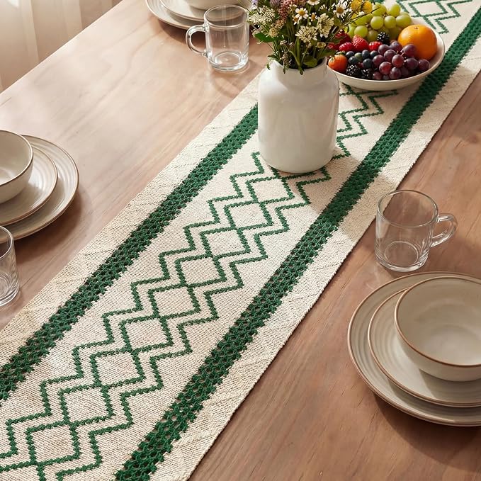Artoid Mode Forest Green Stripe Diamond Woven Table Runner 12x72 Inch | Holiday - Image 3