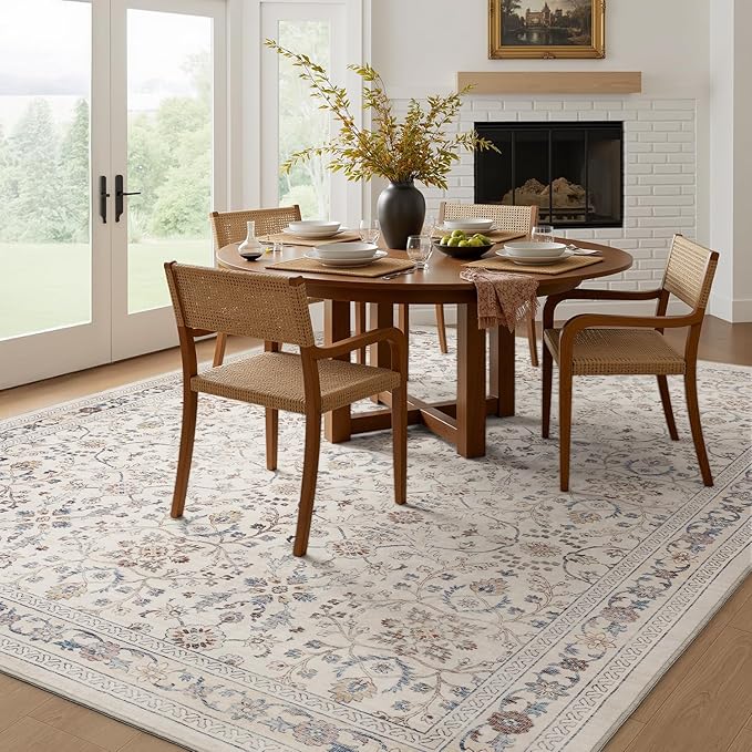 MontVoo-Vintage Area Rug 6X9 Beige Rugs for Living Room-Soft Distressed Printed Rugs for Bedroom-Non Slip Carpet-Machine Washable Rug for Dining Room Living Room Bedside Office
