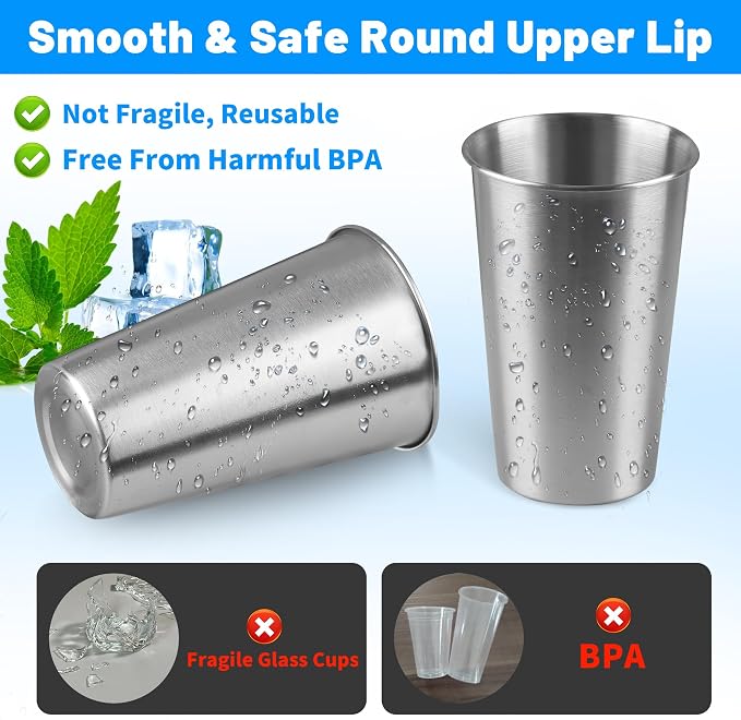 16Pack 16 oz Stainless Steel Pint Cups, Stainless Steel Cup, Pint Cup - Image 4