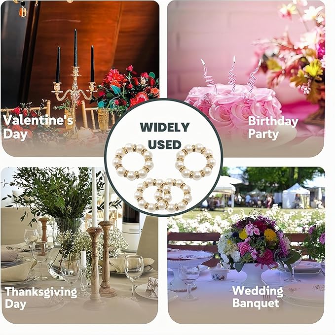 Petyoung 100Pcs Pearl Napkin Rings Set, Golden Elegant Pearl Napkin Holders, Delicate Serviette Buckles Napkin Rings for Wedding Thanksgiving Party Dinner Daily Table Decoration and Use