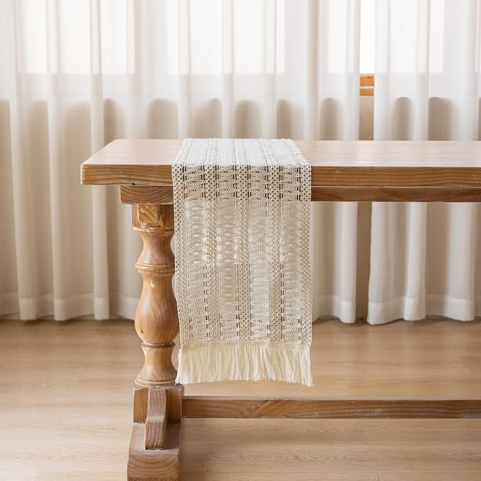 Keketoarrange Boho Macrame Table Runner 12x36 Inch | Woven Burlap Rustic Runner - Image 4