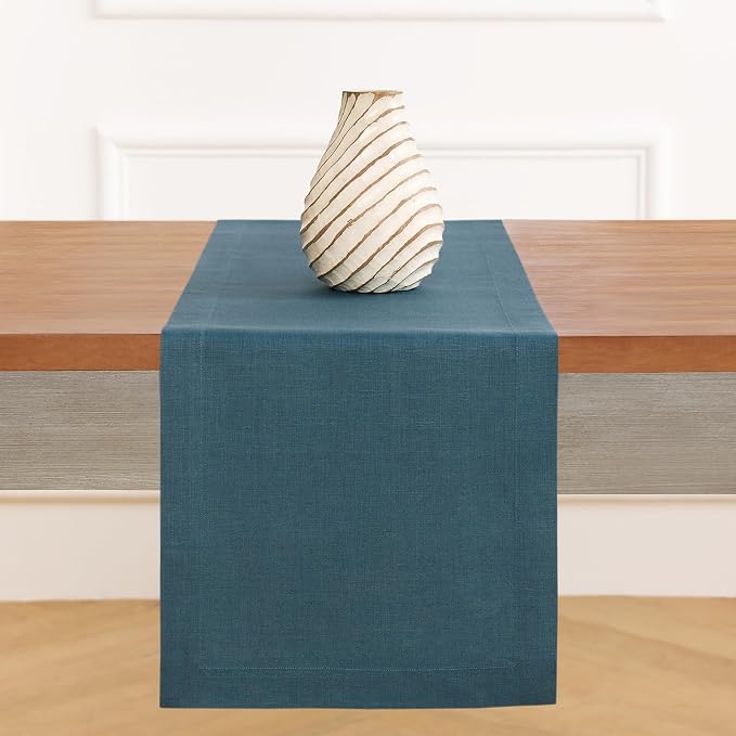 Solino Home 100% Pure Linen Table Runner Blue, Fete 14 x 144 Inch Long | Table - Image 4