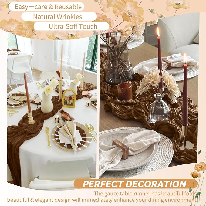 Showgeous 4 Pack Brown Cheesecloth Table Runner, 17 x 108 Inches | Boho - Image 6