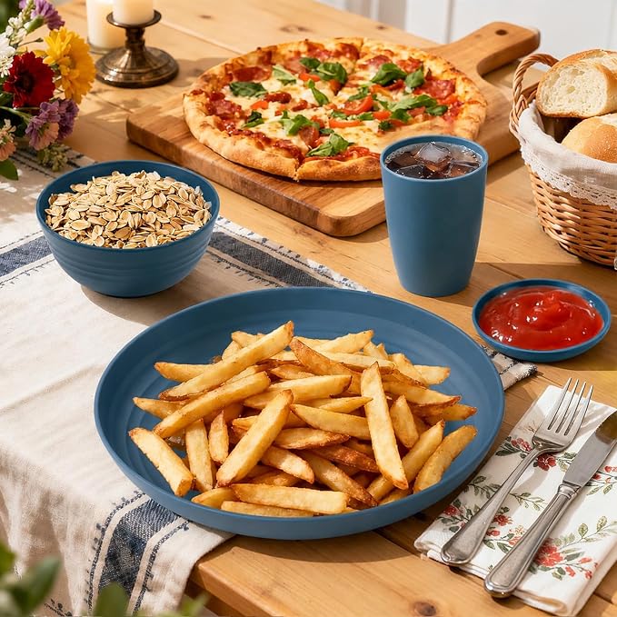 16 PCS Wheat Straw Plates and Bowls Sets, Kids Dishes Dinnerware Sets - Image 7