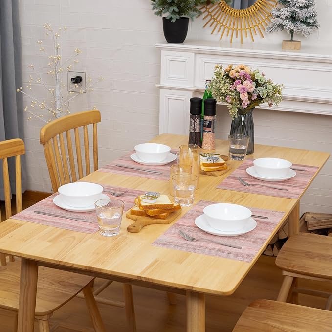 Winknowl Placemats Set of 4, Heat Resistant Stain Resistant Woven Vinyl Insulation Place mats, Durable Washable Elegant Table Mats for Kitchen Dining Table Decor (Misty Rose)
