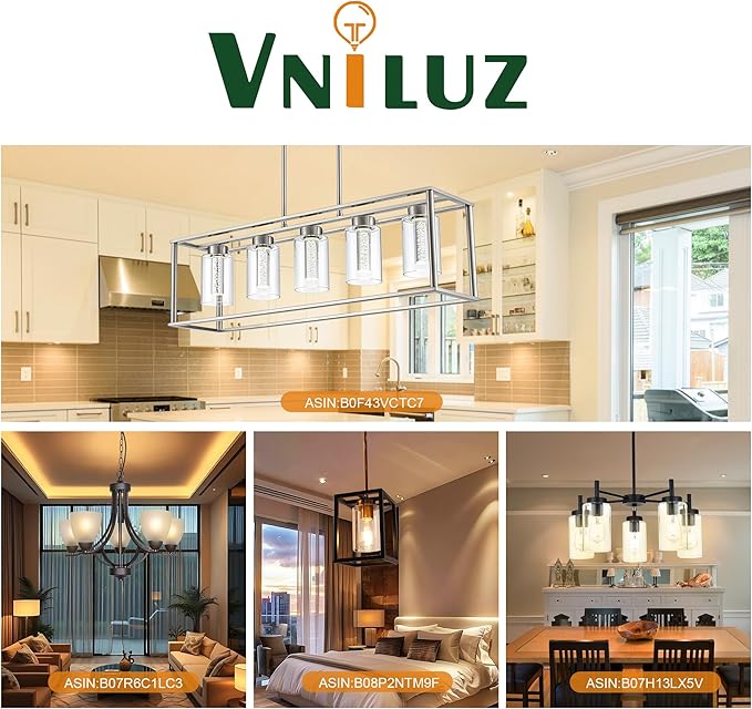 VINLUZ 5 Light LED Modern Pendant Lights, Classic Black Chandelier with Crystal Bubble Clear Glass Shade Indoor Kitchen Island Lights Fixtures for Dining Room Cafe Bar