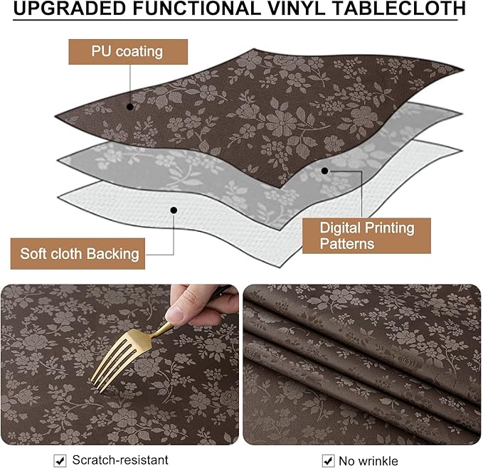 Smiry Square Table Cloth, Waterproof Heavy Duty Vinyl Tablecloths, Wipeable Washable Table Cover for Kitchen and Dining Room (Coffee, 70" X 70")