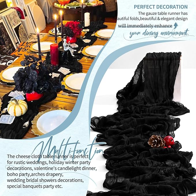 30 Pack Cheesecloth Table Runner 10FT Black Table Runner Boho Gauze Cheese - Image 6