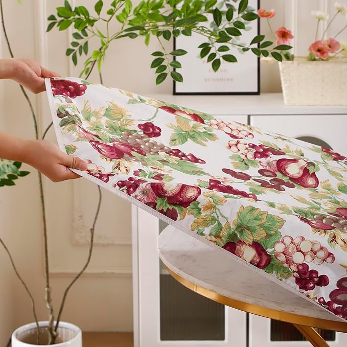 Walrus Round Vinyl Fitted Tablecloth with Flannel Backing Elastic Edge Design Table Cover Waterproof Oil-Proof PVC Table Cloth Stain-Resistant Best for 57"-66" Round