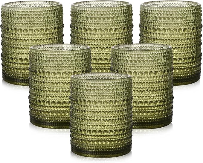 ZMOWIPDL Drinking Glasses Set of 6, 12oz Green Hobnail Glass Cups | Vintage by ZMOWIPDL