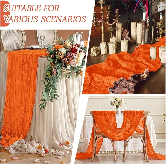 6 Pack Orange Cheesecloth Table Runner 17x108 Inch Semi Sheer Boho Gauze Cheese - Image 3