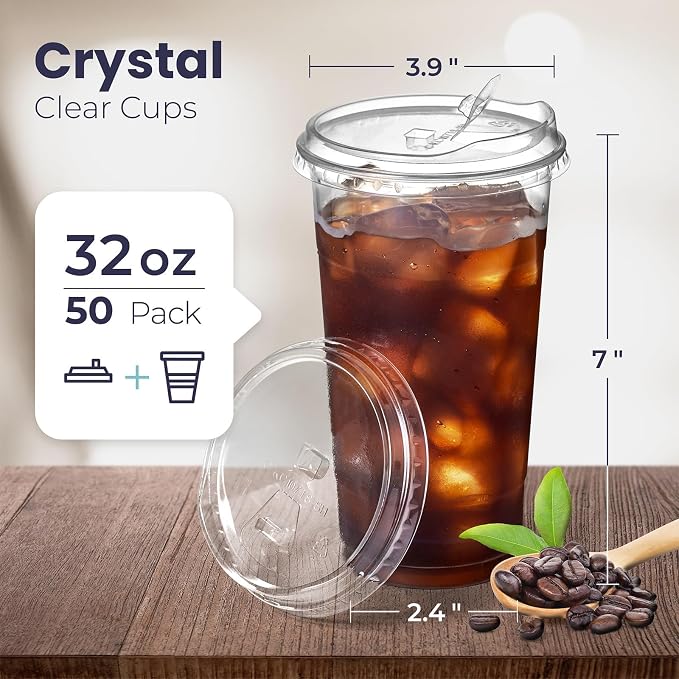 Fit Meal Prep 50 Pack 32 oz Clear Plastic Cups - Image 2