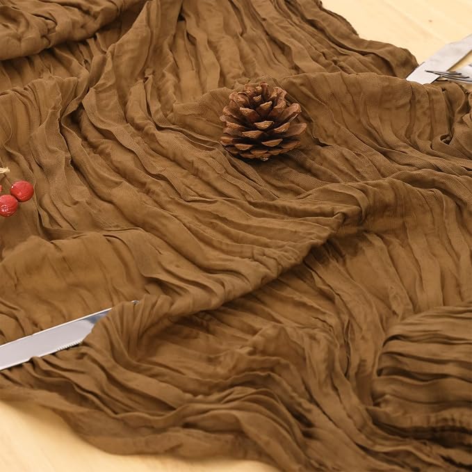 1 Pack Light Brown Cheesecloth Table Runner 120 Inch Boho Wedding Decor | - Image 6