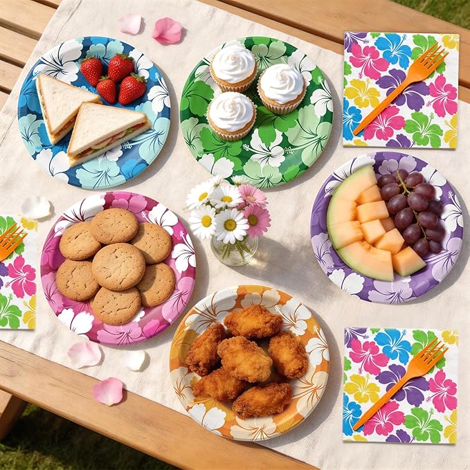 Hawaiian Luau Party Decorations, Tropical Hibiscus Tableware Set - Image 7
