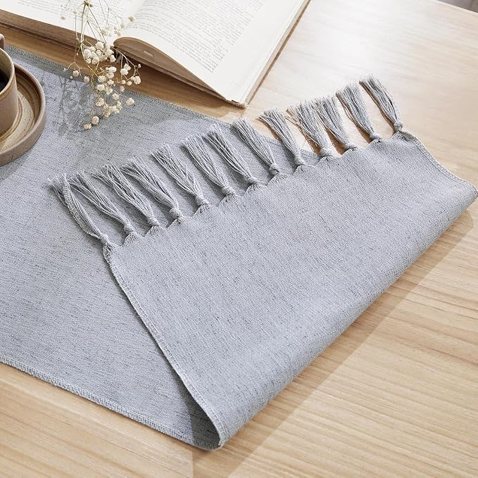 Cotton Linen Table Runner, 13x108 Inch Silver Grey - Image 4
