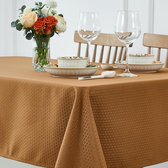 maxmill Fall Tablecloth Stain Resistant Waterproof Wrinkle Resistant Spillproof Soft Weaved Pattern Table Cloth for Dining Room Harvest Thanksgiving Parties, Rectangle 70 x 108 Inch, Amber