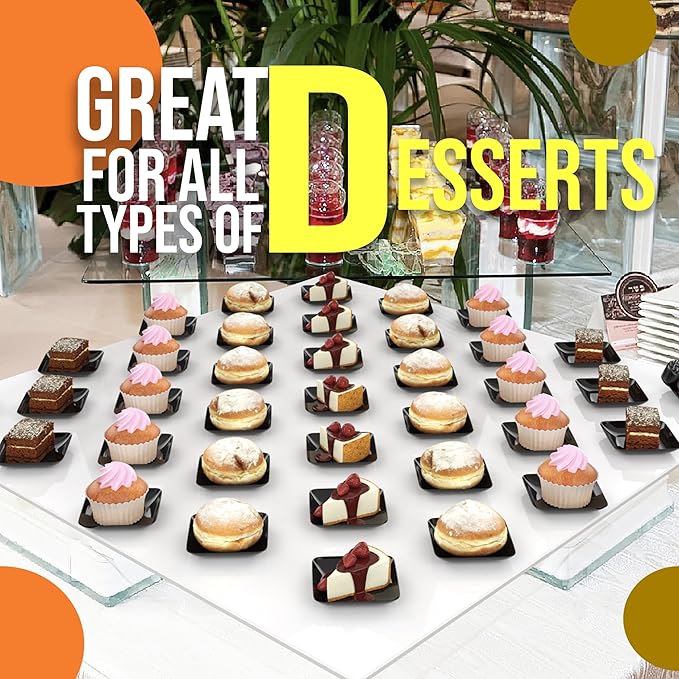 Exquisite Tiny Mini Disposable Appetizer Plates - 240 Pack 2.4 In. x 2.4 In. Black Plastic Wedding Plates - Small, BPA Free