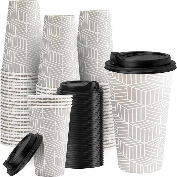 RACETOP Coffee Cups with Lids 16 oz, 100 Pack Disposable To Go Cups, To-go by RACETOP